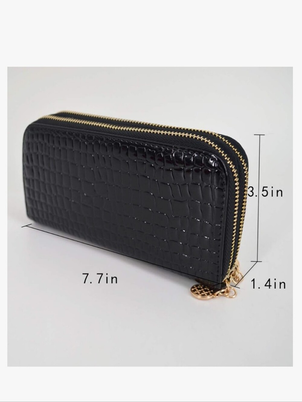 Patent Croc Zip-Around Wallet Clutch - Black